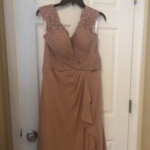 Dusty rose gown with matching wrap, altered for 5’2” height